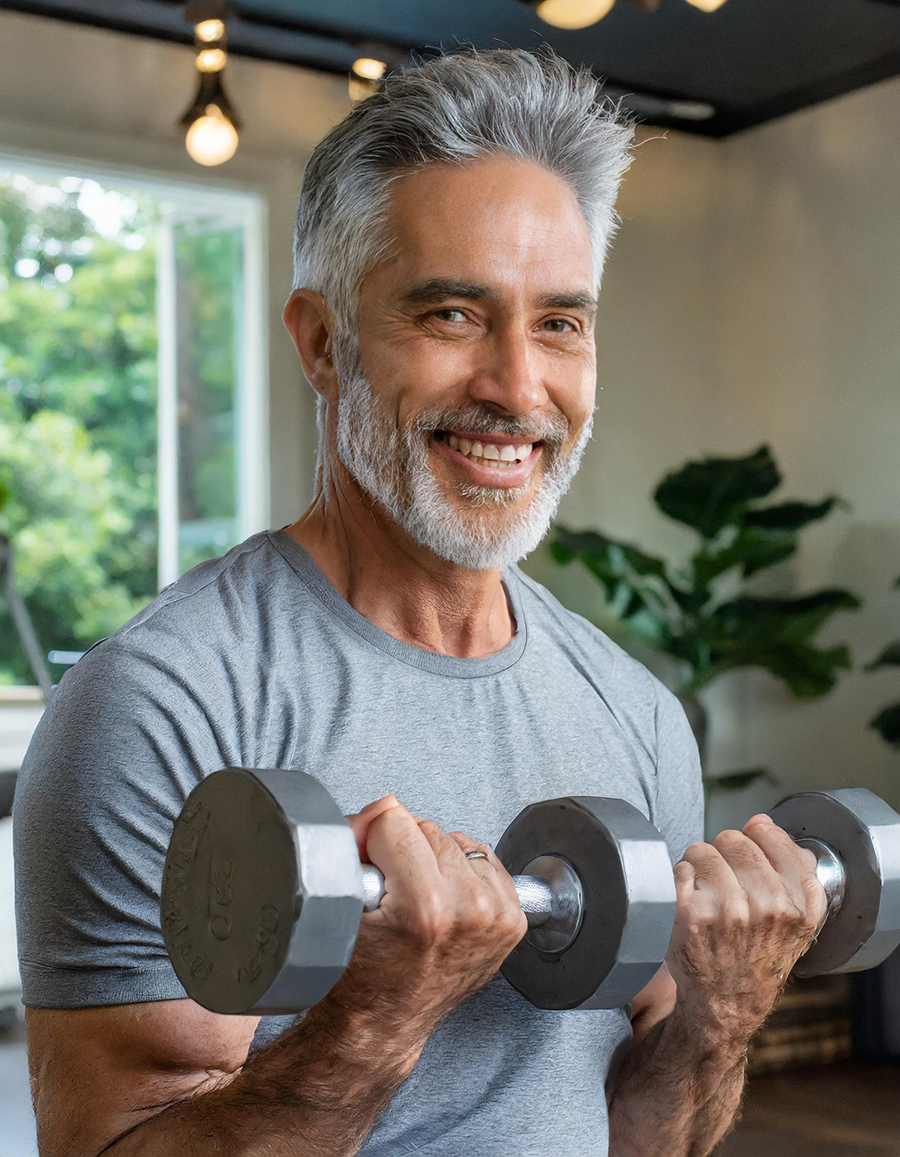 Firefly Portrait of a healthy -looking man in his 60s with some gray hair lifting weights but not to
